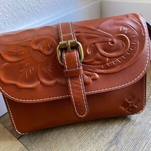Brown Flowers Carved Crossbody Purse